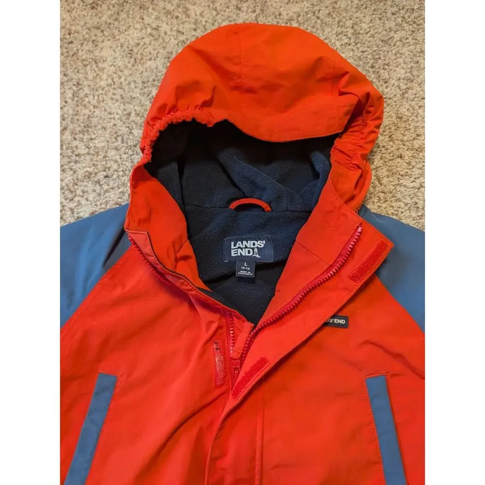 Lands' End Boys L 14-16 Orange Blue Hooded Winter Jacket Squall Parka Coat